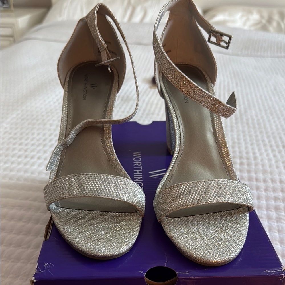 Worthington Silver Heels with Ankle Strap